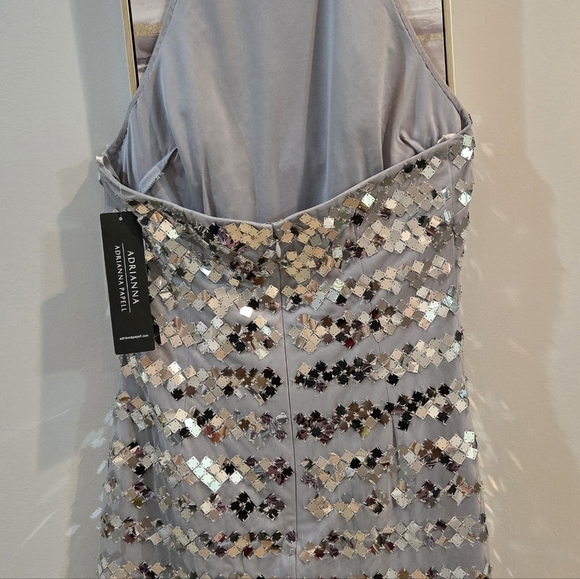 Adrianna Papell Silver Halter Sequined Mini Cocktail/Party Swing Dress Sz 10 NEW - Picture 4 of 13